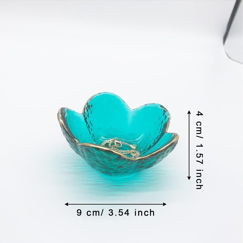 BESSKON Green Flower Ring Jewelry Tray, Small Glass Jewelry Dish for Women, Room Decor Trinket Tray for Earrings Necklaces, Wedding Engagement Ring Holder, Key Dish Jewelry Plate Bowl Gift - Image 3